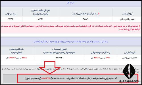 محل درج کد دسترسی انتخاب رشته دانشگاه آزاد